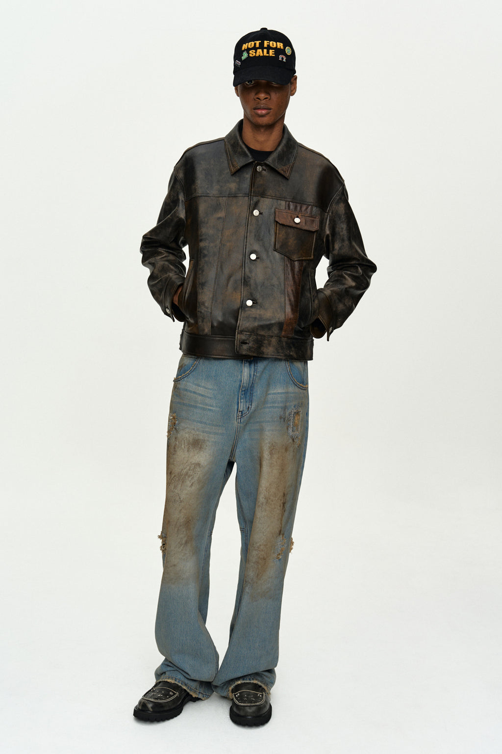 Andersson Bell - Leather Patchwork Trucker Jacket (Brown) product image 9 | TRAB K-Fashion Australia