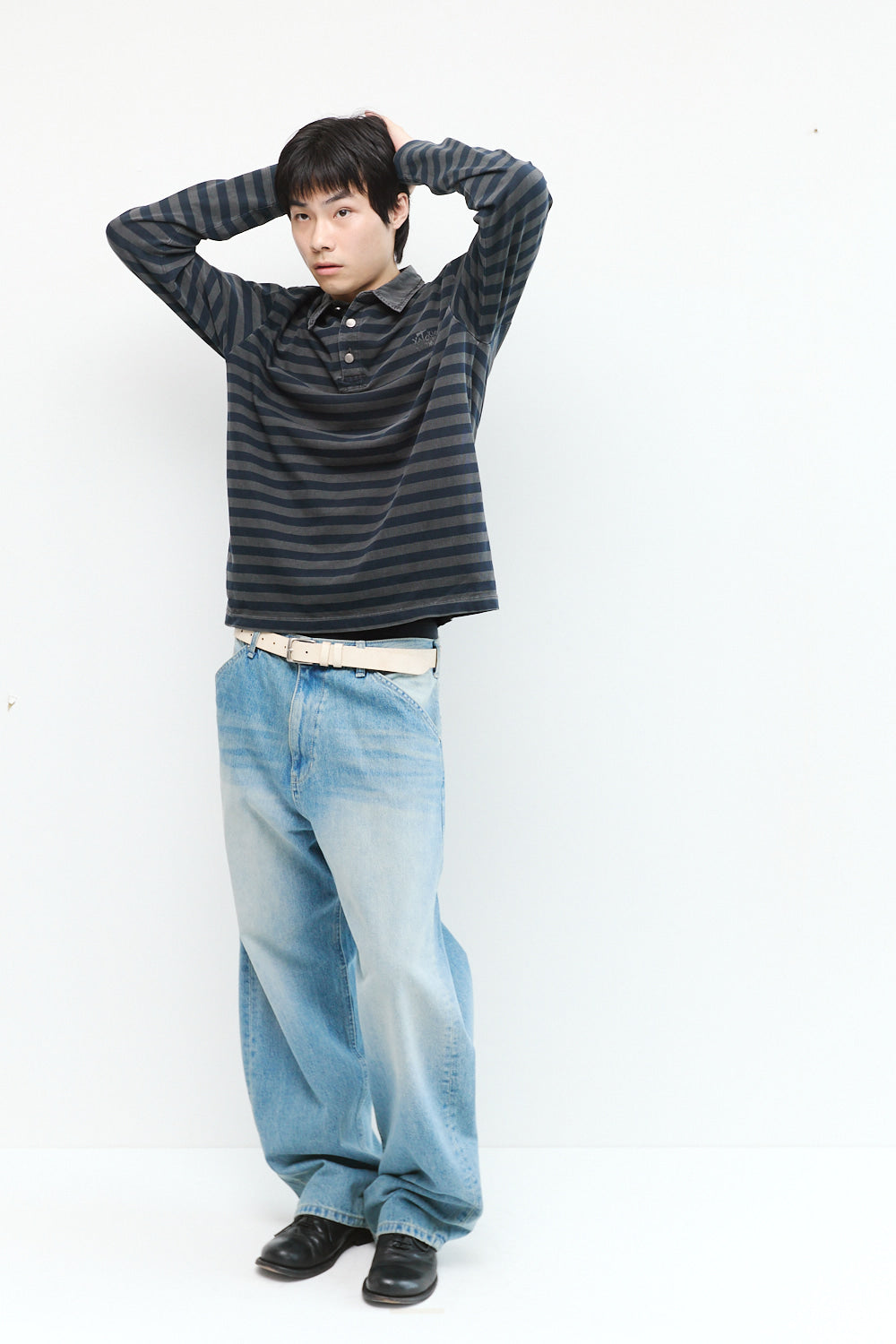 Hatchingroom - VTG Stripe Polo Tee Dyed (Blue) product image 5 | TRAB K-Fashion Australia