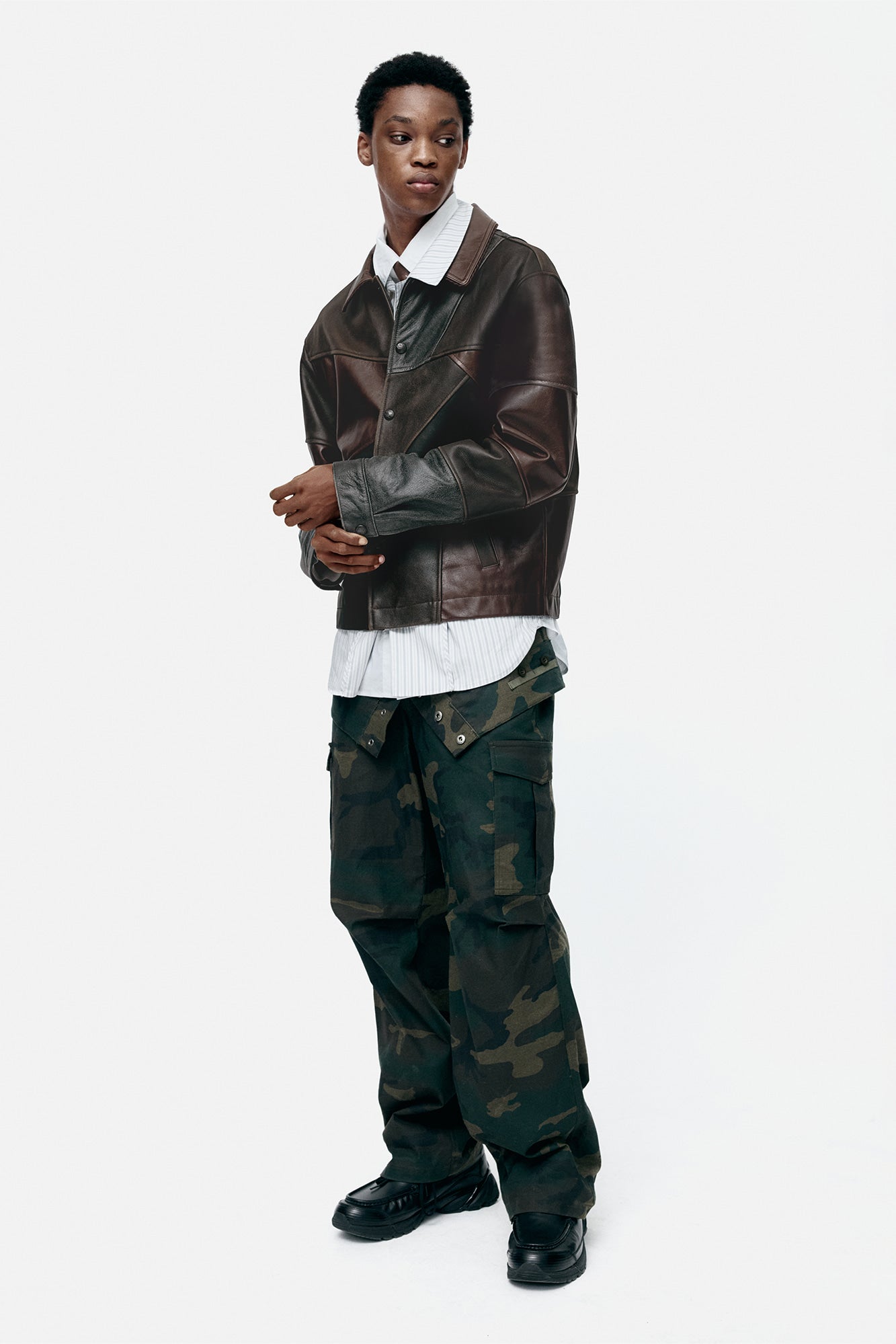 Andersson Bell - Unisex Patchwork Leather Jacket (Black/Brown) product image 7 | TRAB K-Fashion Australia