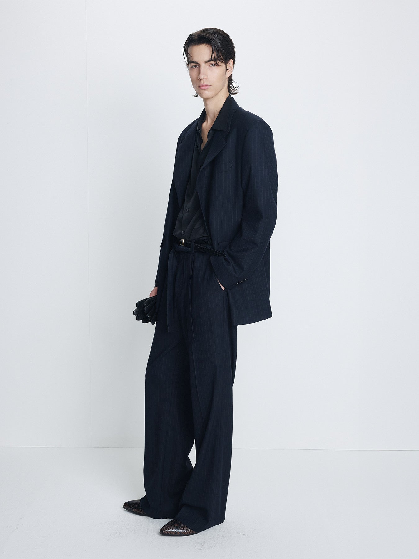 Tonywack - Pinstriped Wool Blend Relaxed Tailored Jacket (Navy Pinstripe) product image 3 | TRAB K-Fashion Australia
