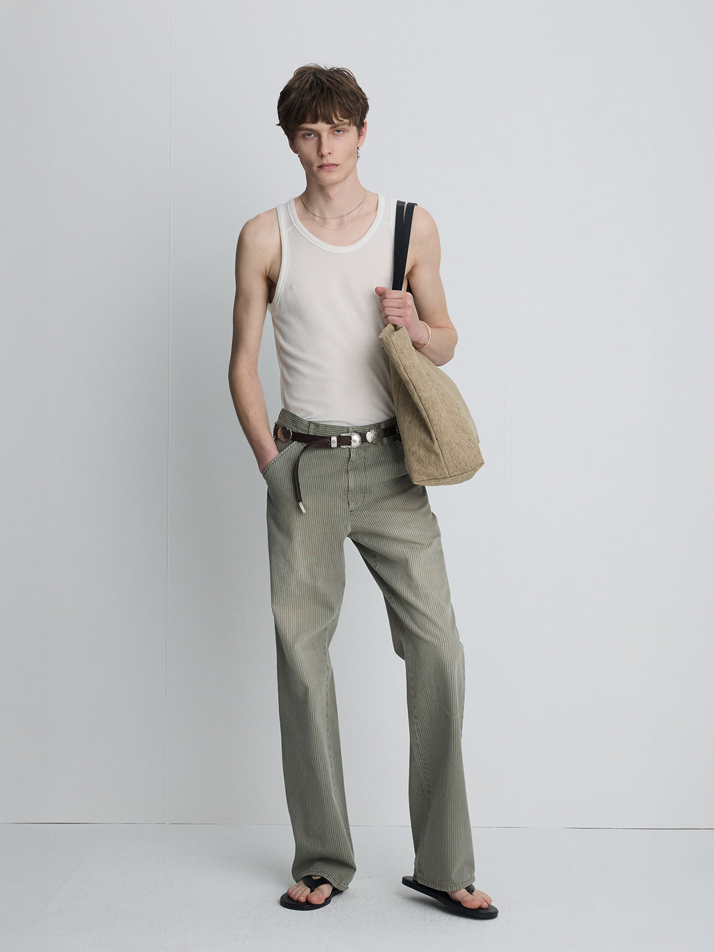 Tonywack - Garment Dyed Stripe Cotton Flare Pants (Stone Grey) product image 4 | TRAB K-Fashion Australia