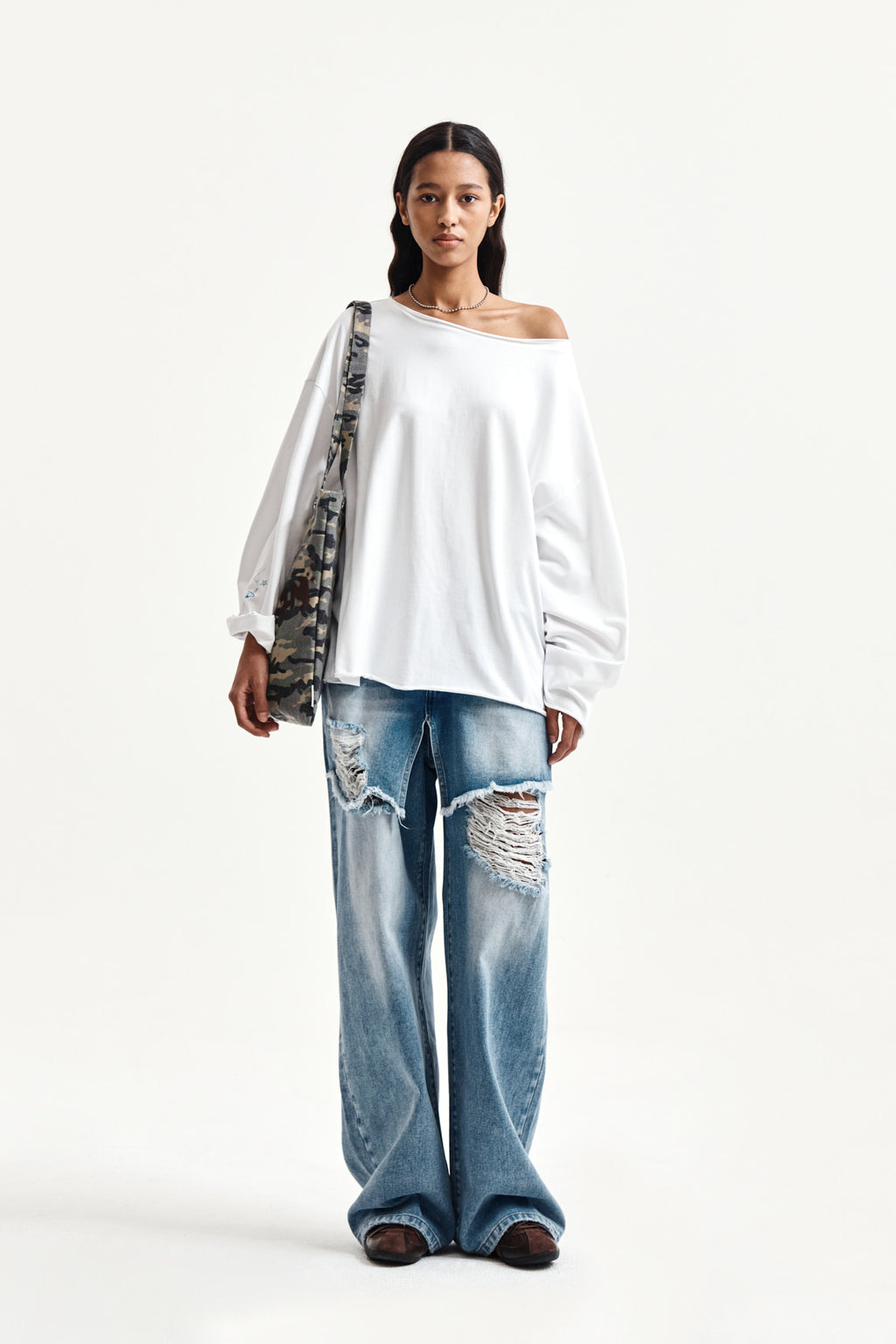 Matin Kim - Raw Hem Finished Boat Neck Top (White) product image 9 | TRAB K-Fashion Australia