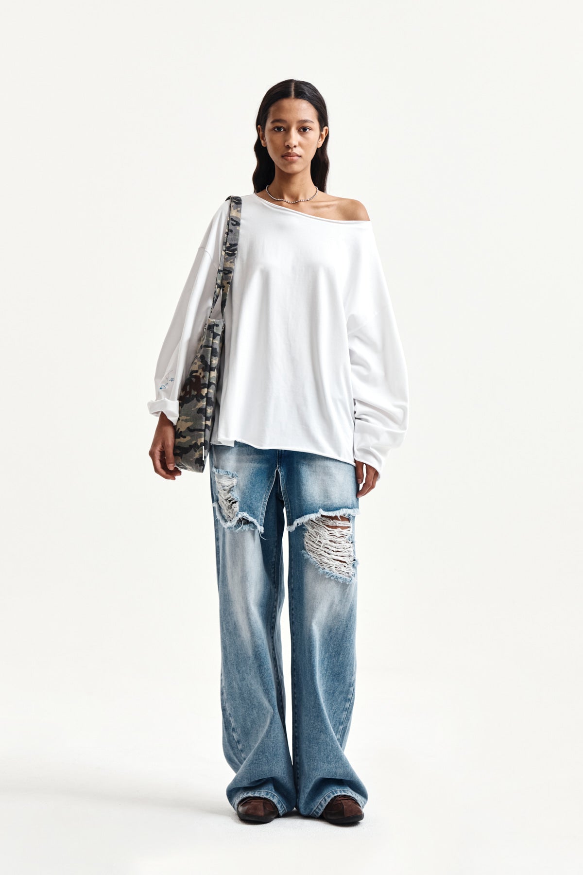 Matin Kim - Raw Hem Finished Boat Neck Top (White) product image 9 | TRAB K-Fashion Australia