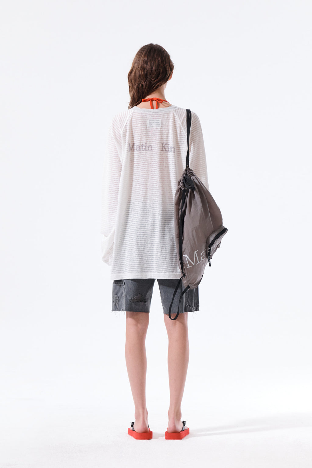 Matin Kim - Twist Boat Neck Stripe Logo Top (White) product image 7 | TRAB K-Fashion Australia
