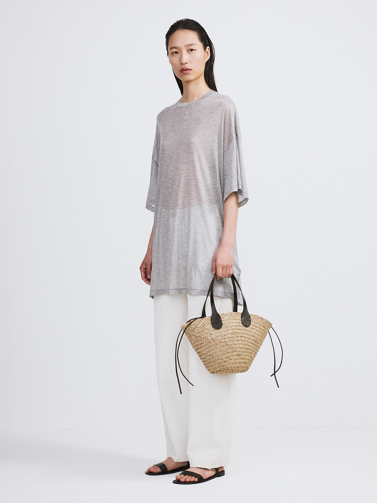 Recto - Oversized Sheer T-Shirt (Melange Grey) product image 2 | TRAB K-Fashion Australia