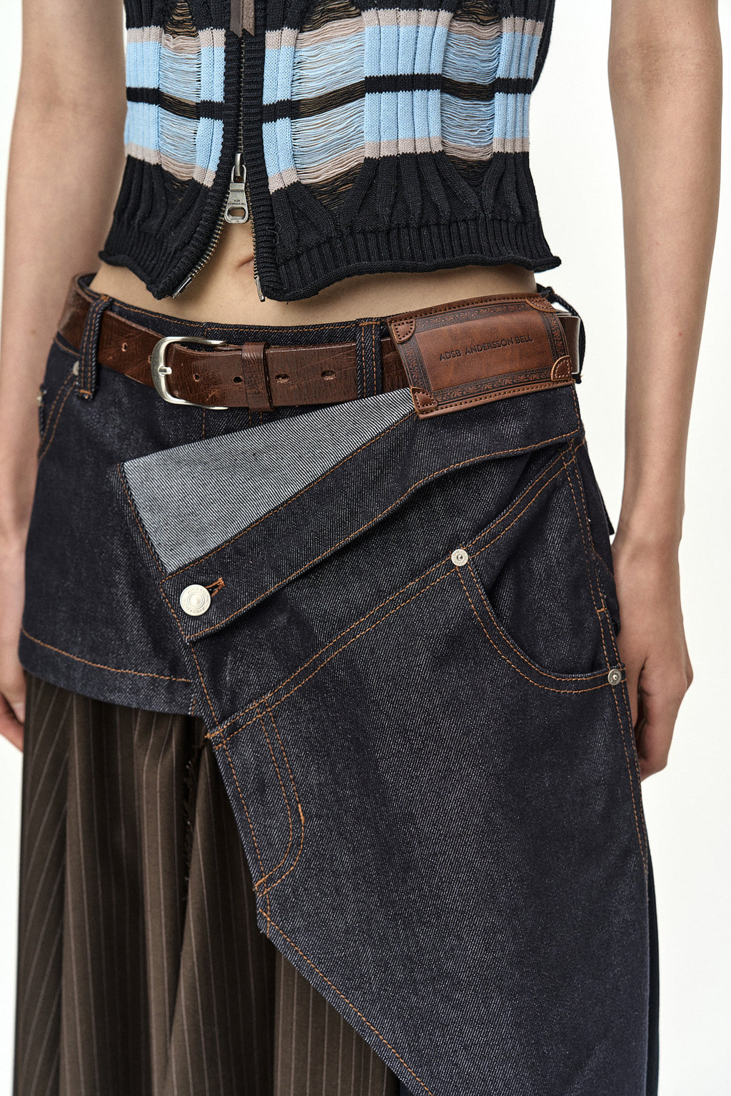 Andersson Bell - Rigid Turn-Over Asymmetric Skirt (Navy/Brown) product image 3 | TRAB K-Fashion Australia