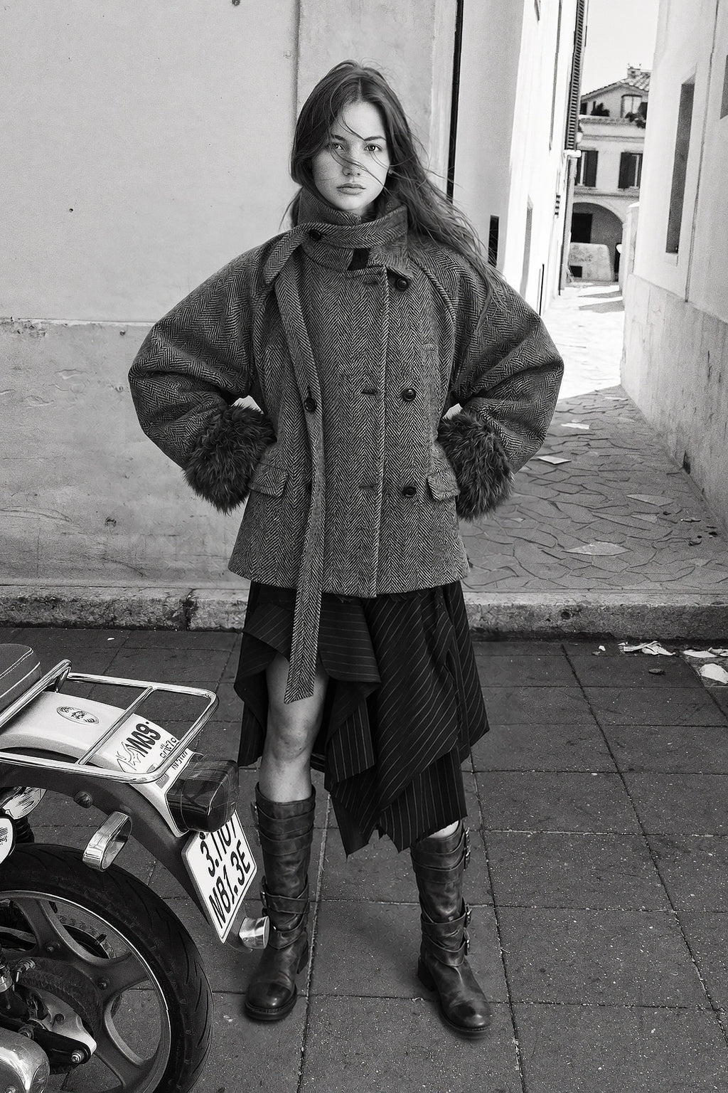 Andersson Bell - Fur Cuff High Neck Coat (Brown) product image 2 | TRAB K-Fashion Australia