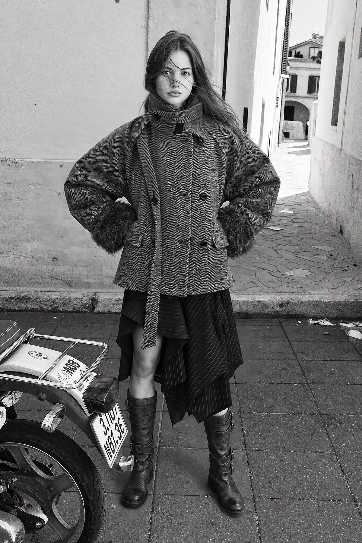 Andersson Bell - Fur Cuff High Neck Coat (Brown) product image 2 | TRAB K-Fashion Australia