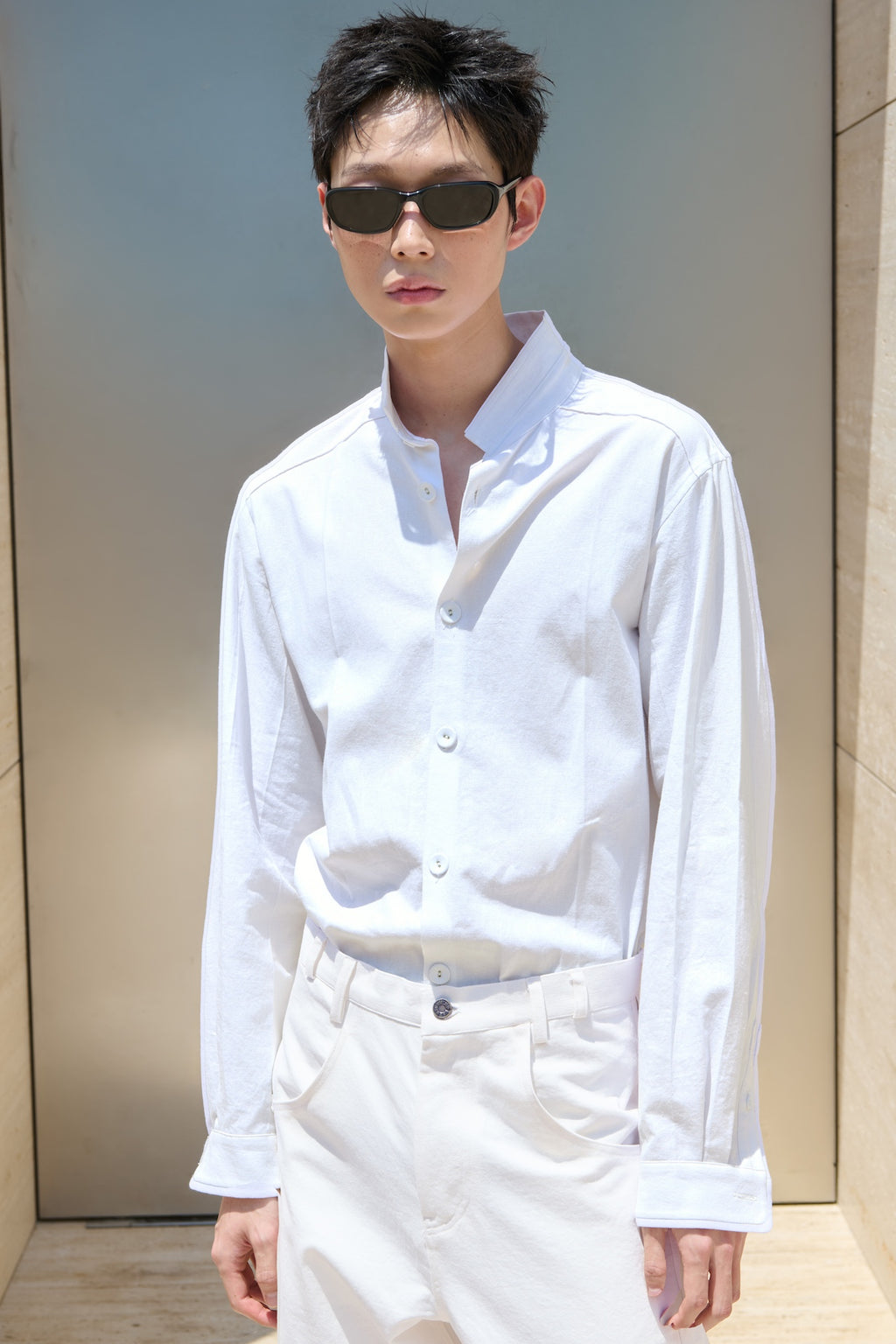 STU - Stand Collar Crease Shirt (White) product image 6 | TRAB K-Fashion Australia