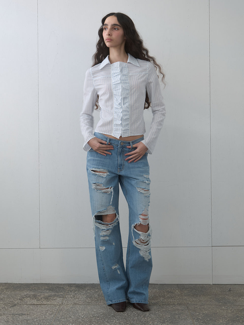 Kijun - Ruffle Detail Shirt (Sky Blue) product image 5 | TRAB K-Fashion Australia