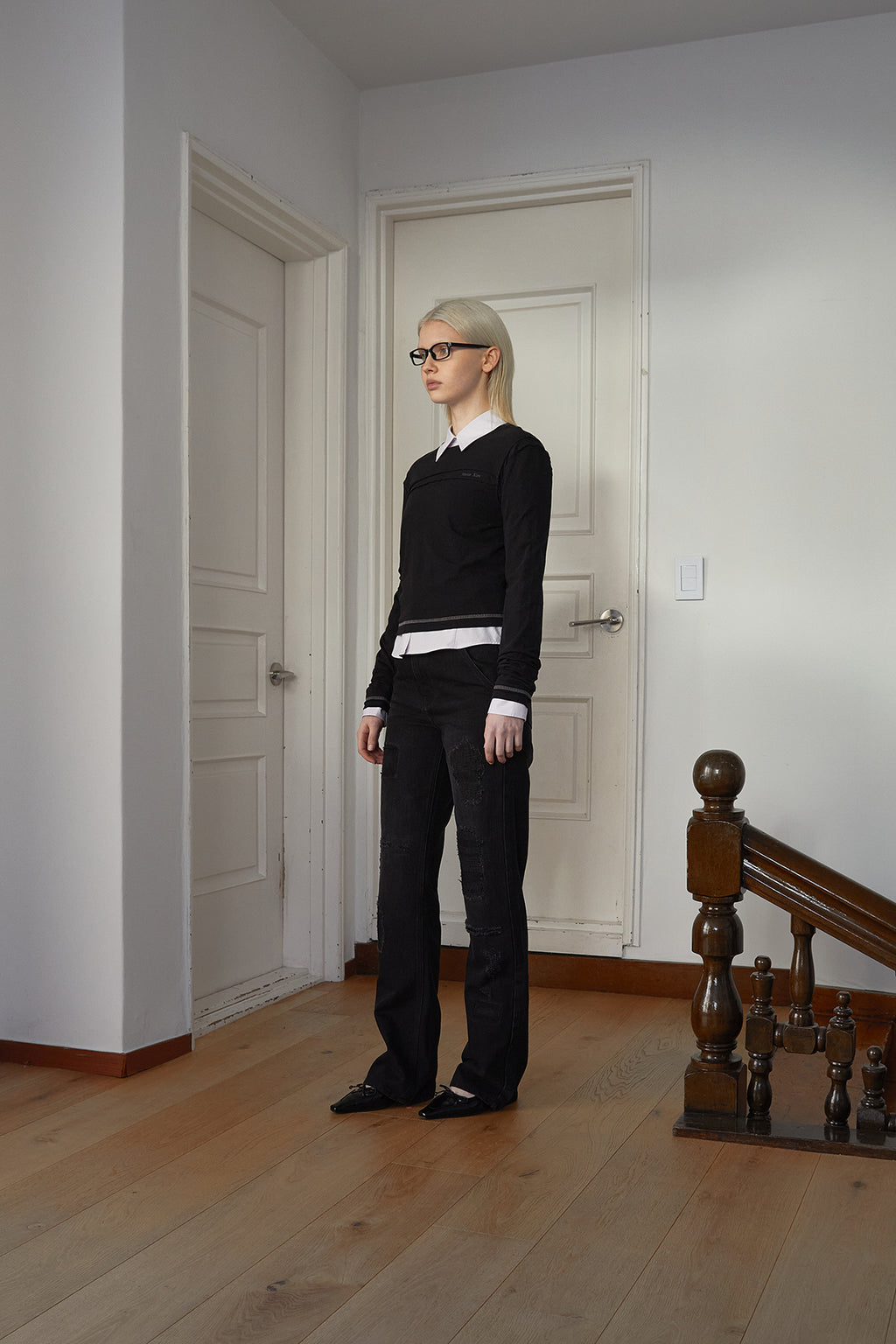 Matin Kim - Cut Line Detail Long Sleeve Logo Top (Black) product image 7 | TRAB K-Fashion Australia