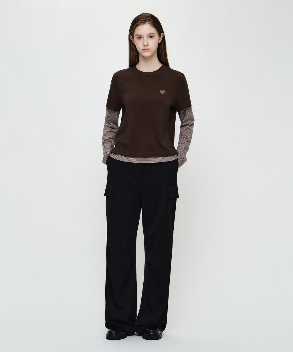 Marithe & Francois Girbaud - Half Sleeve Layered Long Sleeve Tee (Brown) product image 4 | TRAB K-Fashion Australia