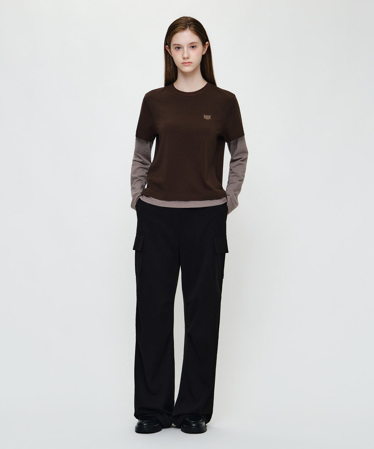 Marithe & Francois Girbaud - Half Sleeve Layered Long Sleeve Tee (Brown) product image 4 | TRAB K-Fashion Australia