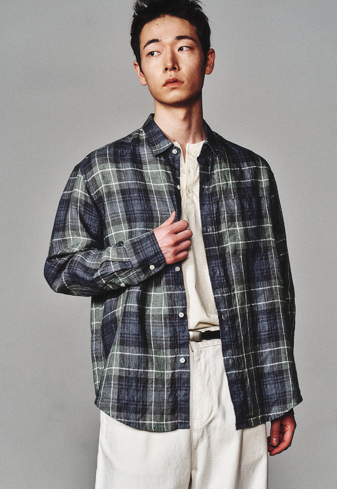 Art if acts - Linen French Check Shirt (Khaki/Blue) product image 5 | TRAB K-Fashion Australia
