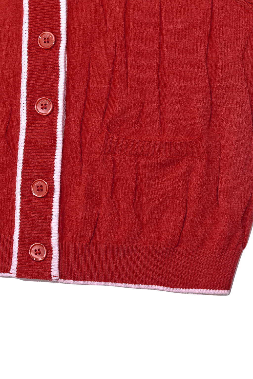 Matin Kim - Wrinkle Hoody Button Knit Vest (Red) product image 4 | TRAB K-Fashion Australia