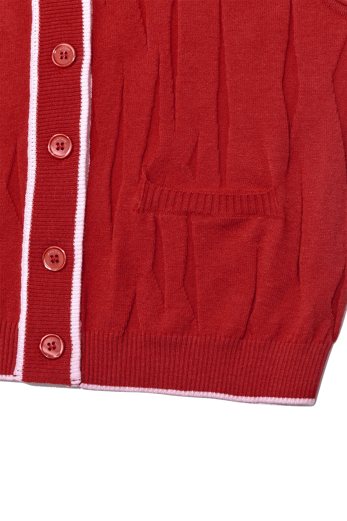 Matin Kim - Wrinkle Hoody Button Knit Vest (Red) product image 4 | TRAB K-Fashion Australia