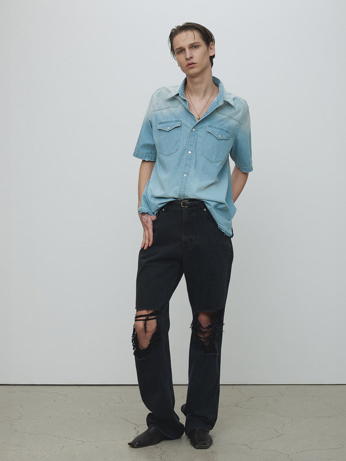 Tonywack - Washed Denim Cut-Off Shirt (Washed Blue) product image 1 | TRAB K-Fashion Australia