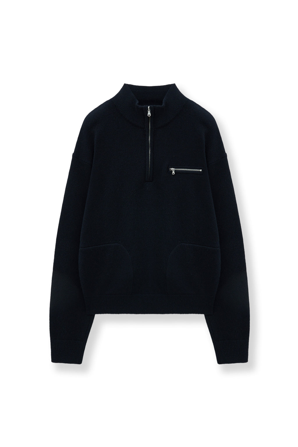 Matin Kim - Back Logo Half Knit Zip Up Pullover (Navy) product image 10 | TRAB K-Fashion Australia