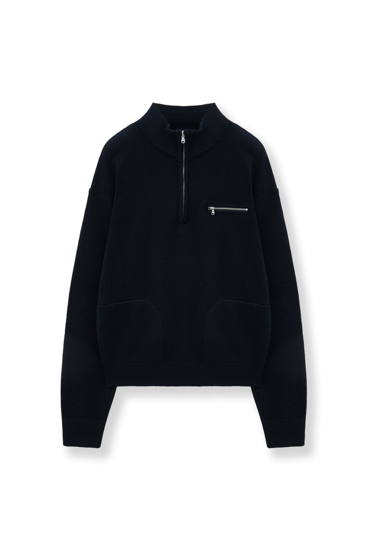 Matin Kim - Back Logo Half Knit Zip Up Pullover (Navy) product image 10 | TRAB K-Fashion Australia