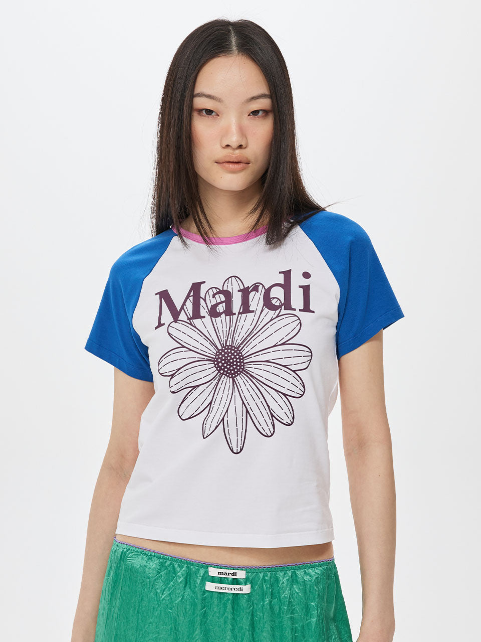 Mardi Mercredi - Slim Tshirt Raglan Flowermardi (White Plum) product image 1 | TRAB K-Fashion Australia