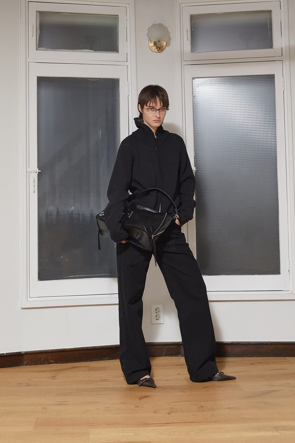 Matin Kim - Applique Logo Patch Knit Zip Up (Black) product image 11 | TRAB K-Fashion Australia