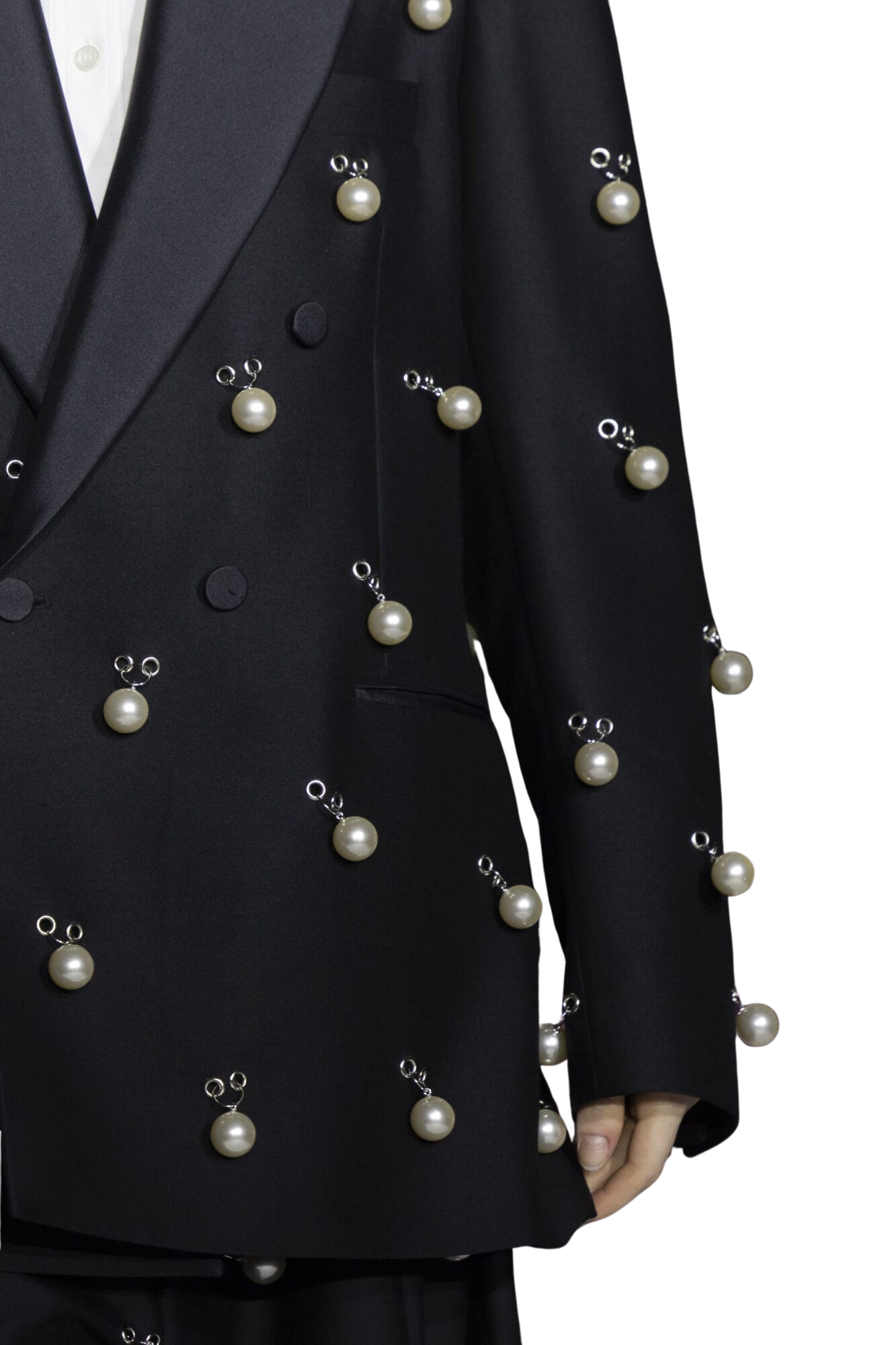 Kimhe Kim - Pearl Embellished Wool Silk Tuxedo Jacket (Black) product image 3 | TRAB K-Fashion Australia