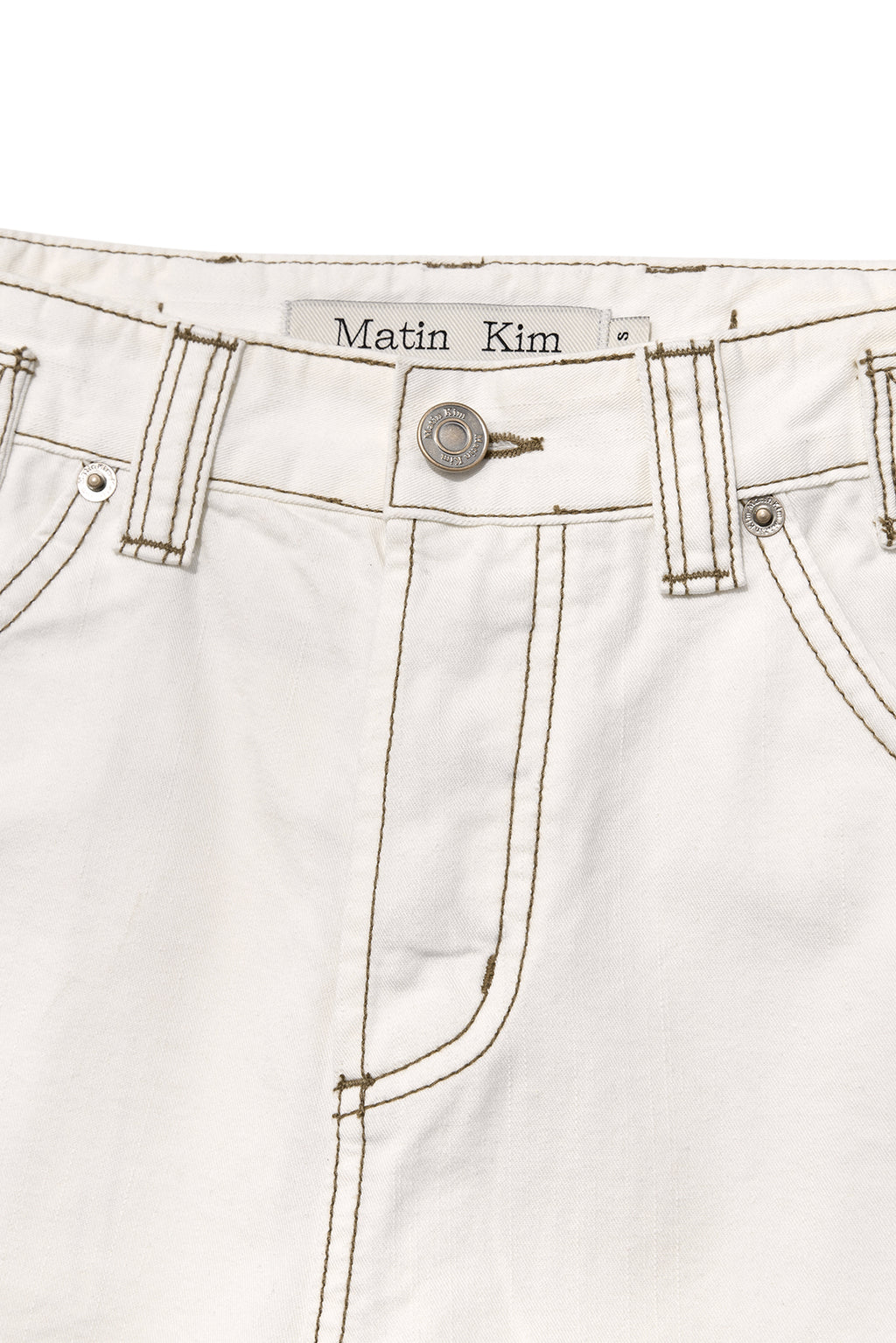 Matin Kim - Waist Buckle Curved Twill Denim Pants (White) product image 3 | TRAB K-Fashion Australia