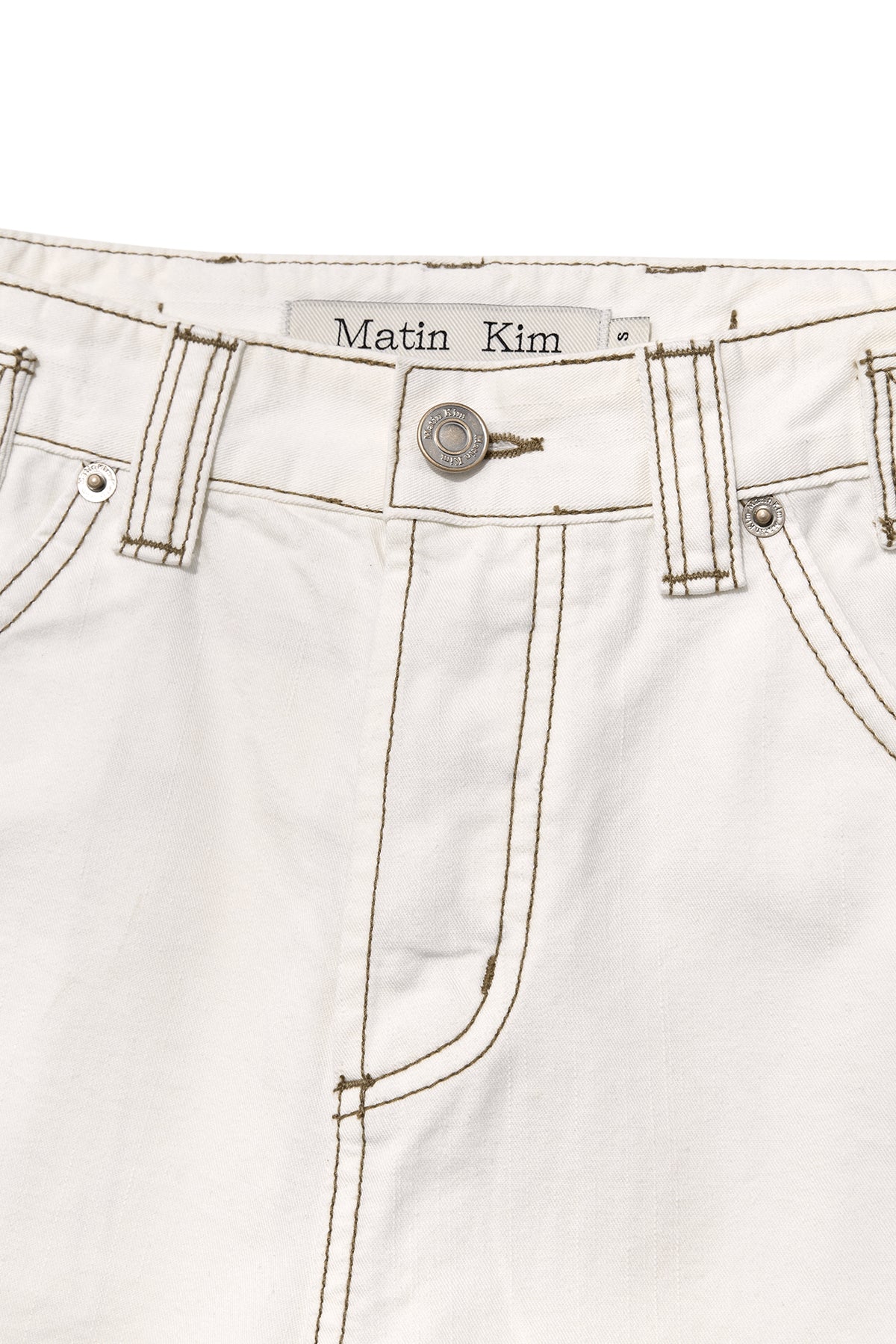 Matin Kim - Waist Buckle Curved Twill Denim Pants (White) product image 3 | TRAB K-Fashion Australia