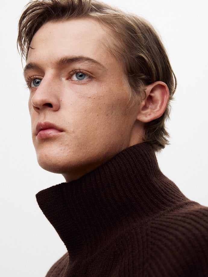 Tonywack - Super Fine Merino Wool Placket Zip-Up Knit (Dark Brown) product image 10 | TRAB K-Fashion Australia