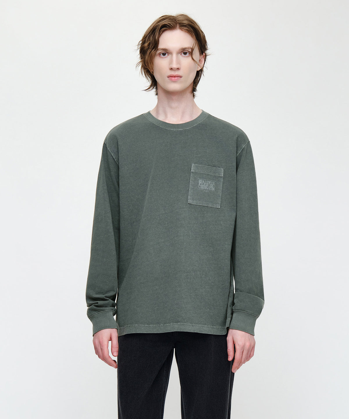 Marithe & Francois Girbaud - Doodle Classic Logo Washing Long Sleeve Tee (Charcoal) product image 1 | TRAB K-Fashion Australia