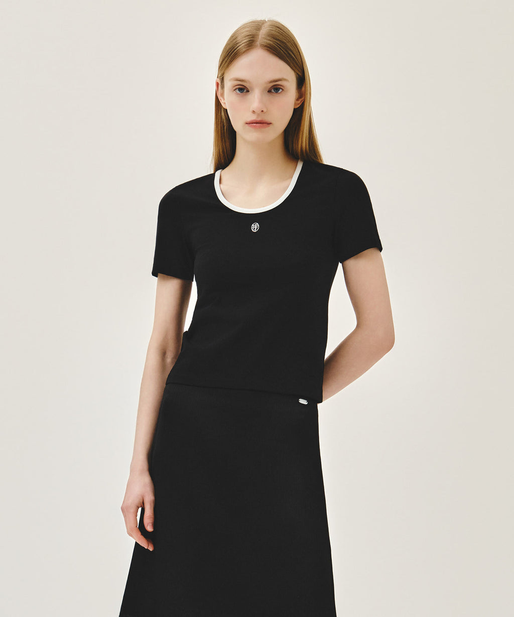 Marithe & Francois Girbaud - Deep Neck Ringer Tee (White/Black) product image 1 | TRAB K-Fashion Australia