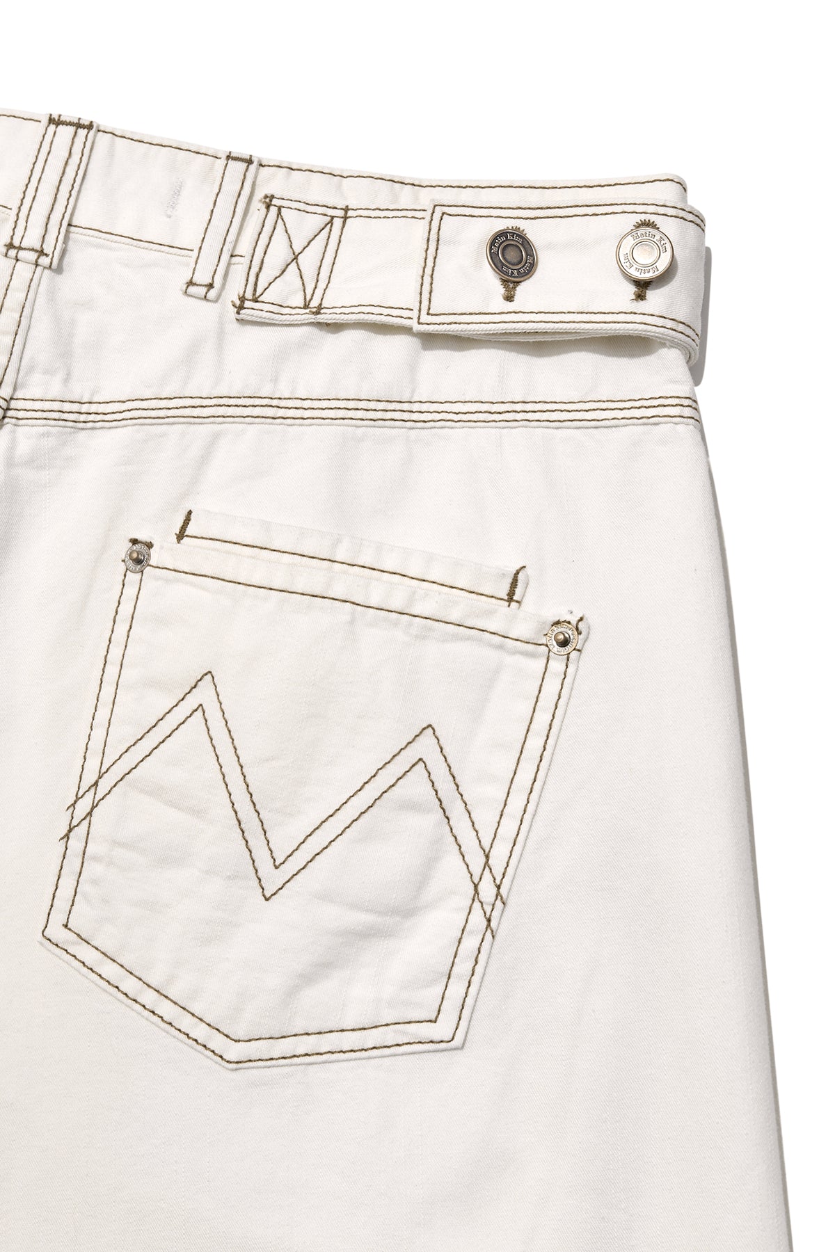 Matin Kim - Waist Buckle Curved Twill Denim Pants (White) product image 5 | TRAB K-Fashion Australia