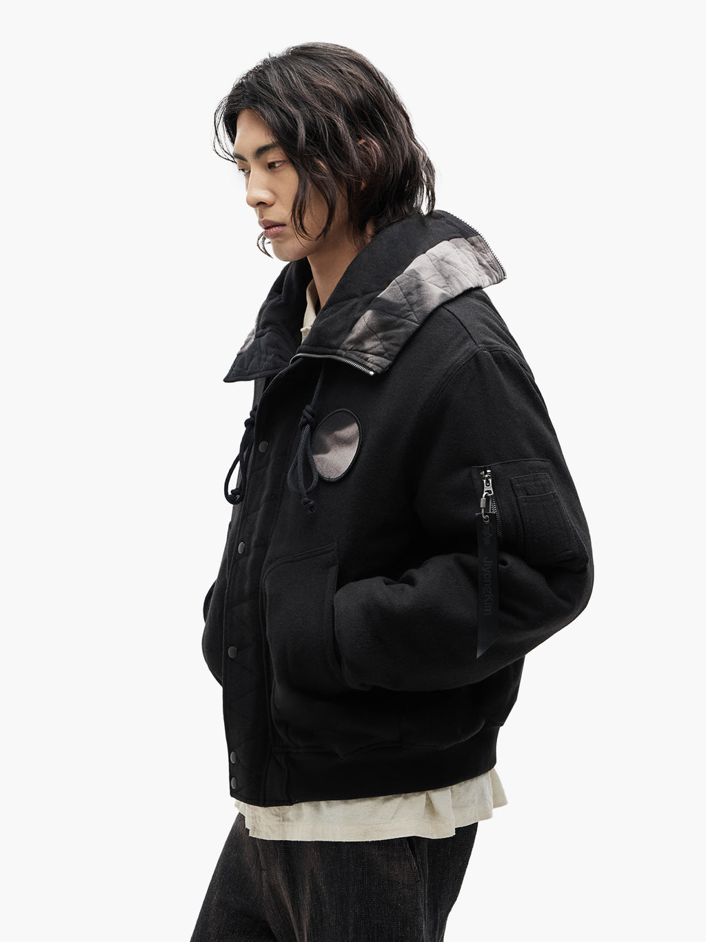 Jiyong Kim - Sun-Bleached Split-Hood Flight Jacket (Black) product image 2 | TRAB K-Fashion Australia