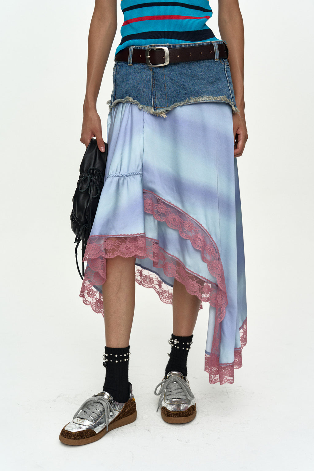Andersson Bell - Denim Combination Lace Hem Skirt (Denim/Blue) product image 4 | TRAB K-Fashion Australia