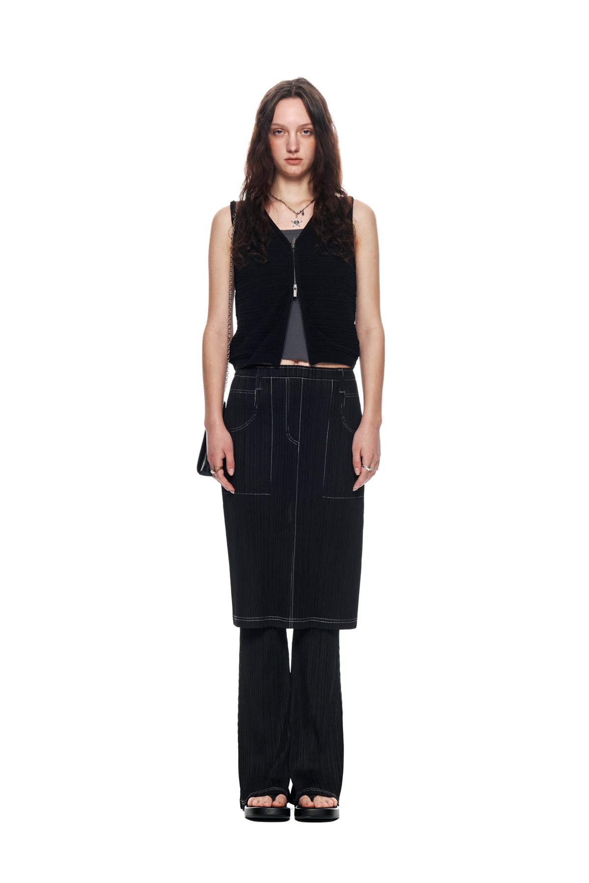 Matin Kim - Pleats Stitch Layered Skirt (Black) product image 5 | TRAB K-Fashion Australia