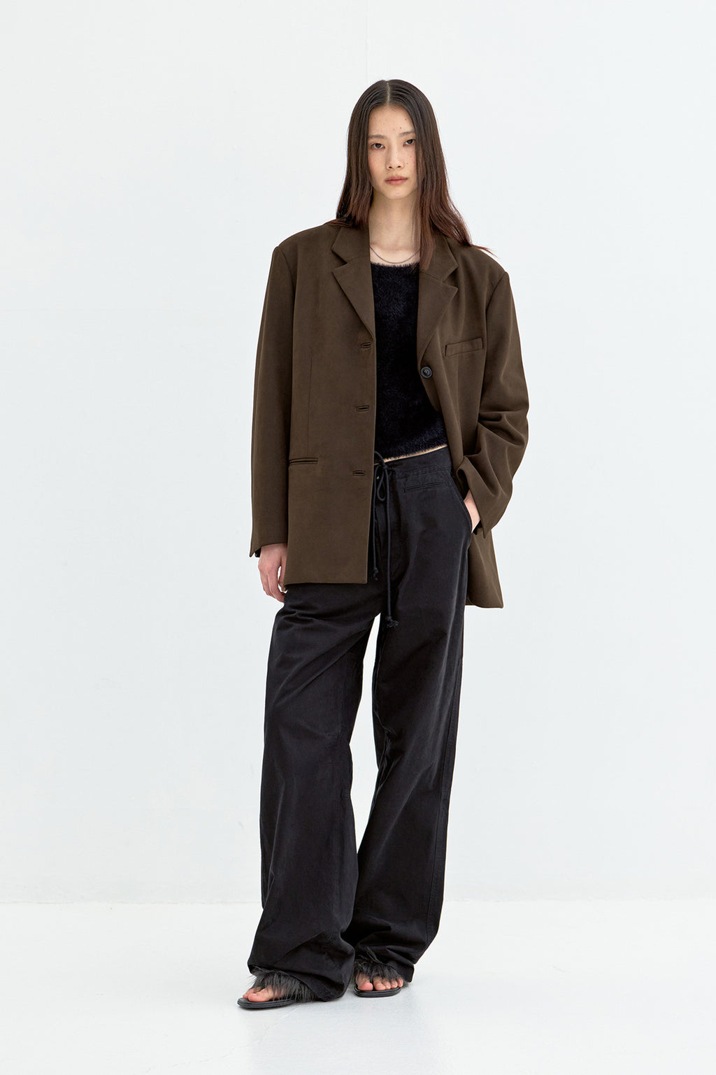 Coor - Fake Suede 3-Button Blazer (Dark Brown) product image 2 | TRAB K-Fashion Australia
