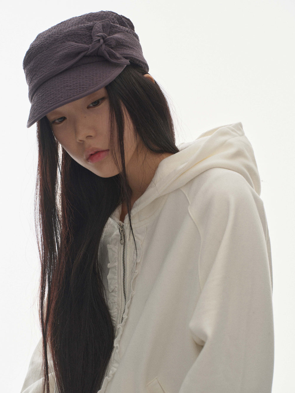Coyseio - Ruffle Lace Hood Zip-Up (White) product image 4 | TRAB K-Fashion Australia