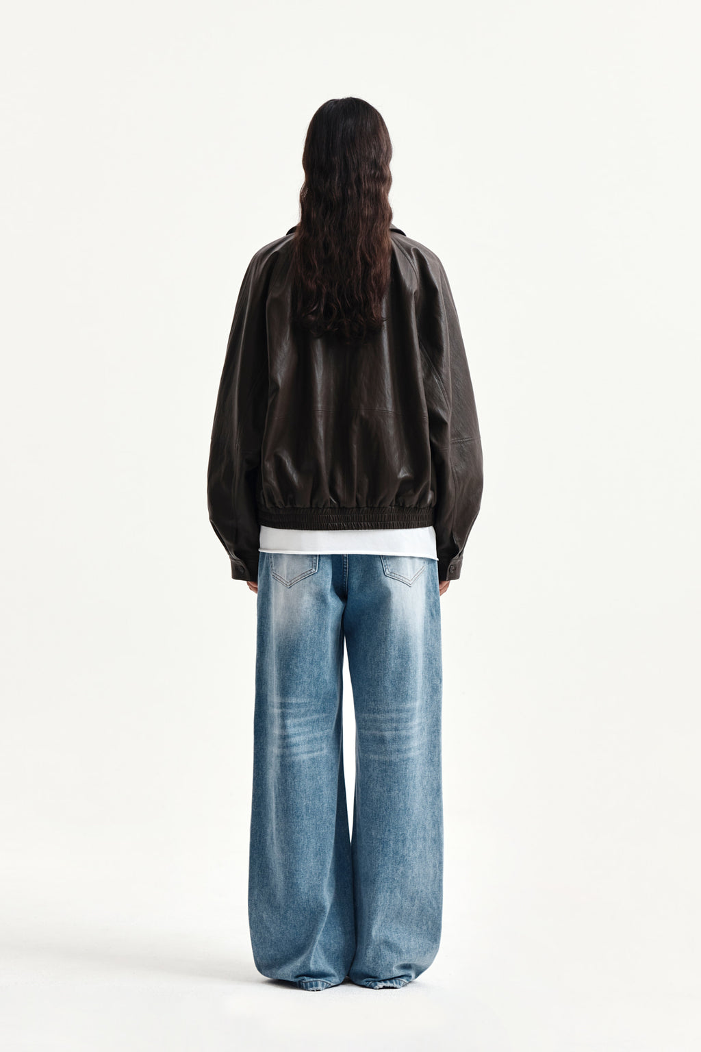 Matin Kim - Small Logo Faux Leather Zip Up Jumper (Brown) product image 8 | TRAB K-Fashion Australia