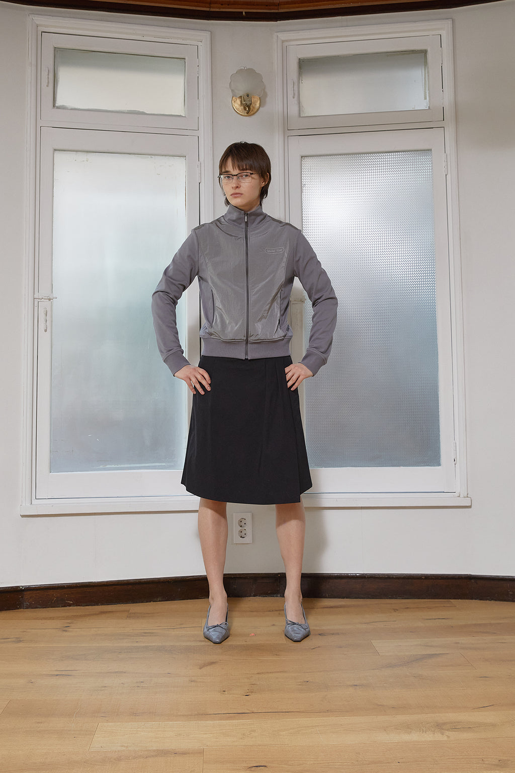 Matin Kim - High Neck Windbreaker Zip Up (Grey) product image 8 | TRAB K-Fashion Australia