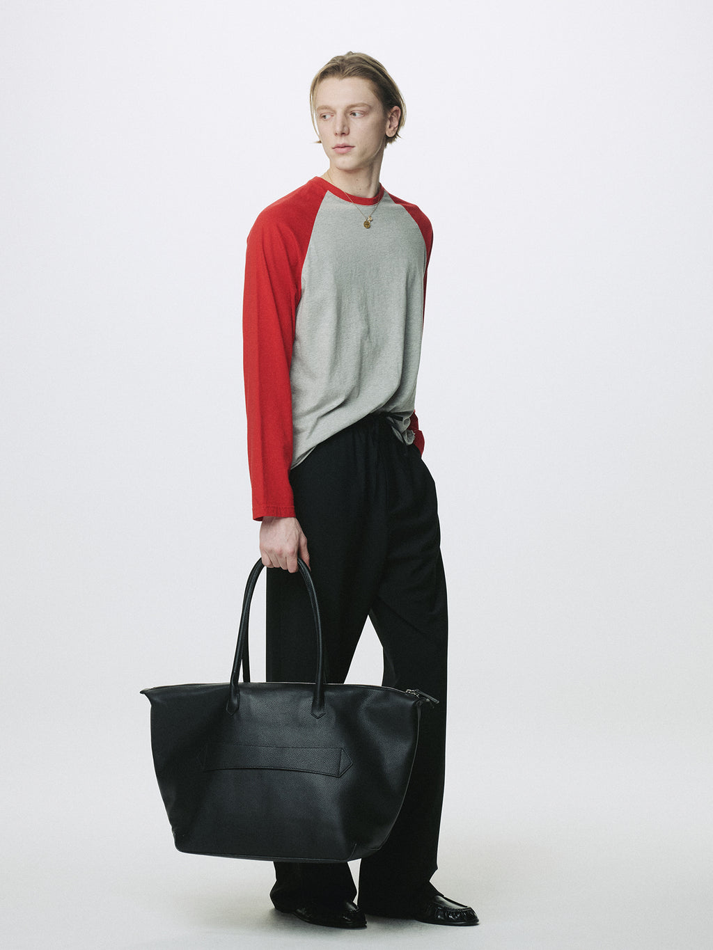 Tonywack - Washed Cotton Baseball Long Sleeve (Melange Grey/Red) product image 3 | TRAB K-Fashion Australia