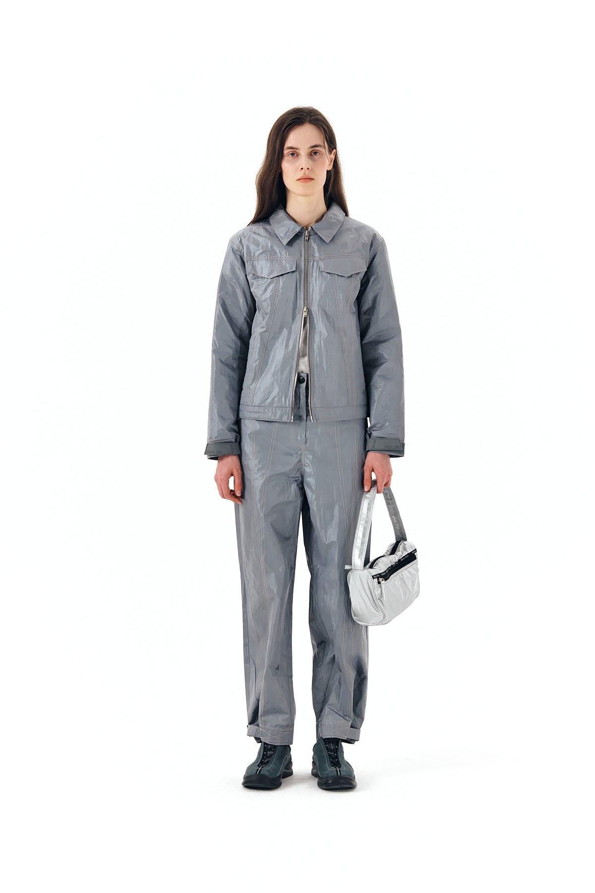Matin Kim - Stitch Detailed Trucker Pants (Grey) product image 10 | TRAB K-Fashion Australia