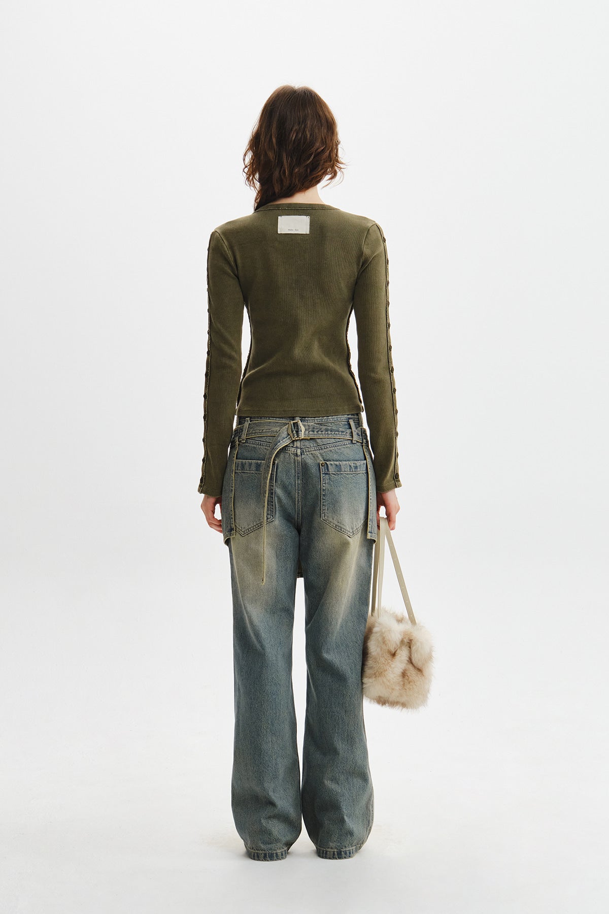 Matin Kim - Washed Rib Button Detail Top (Khaki) product image 10 | TRAB K-Fashion Australia