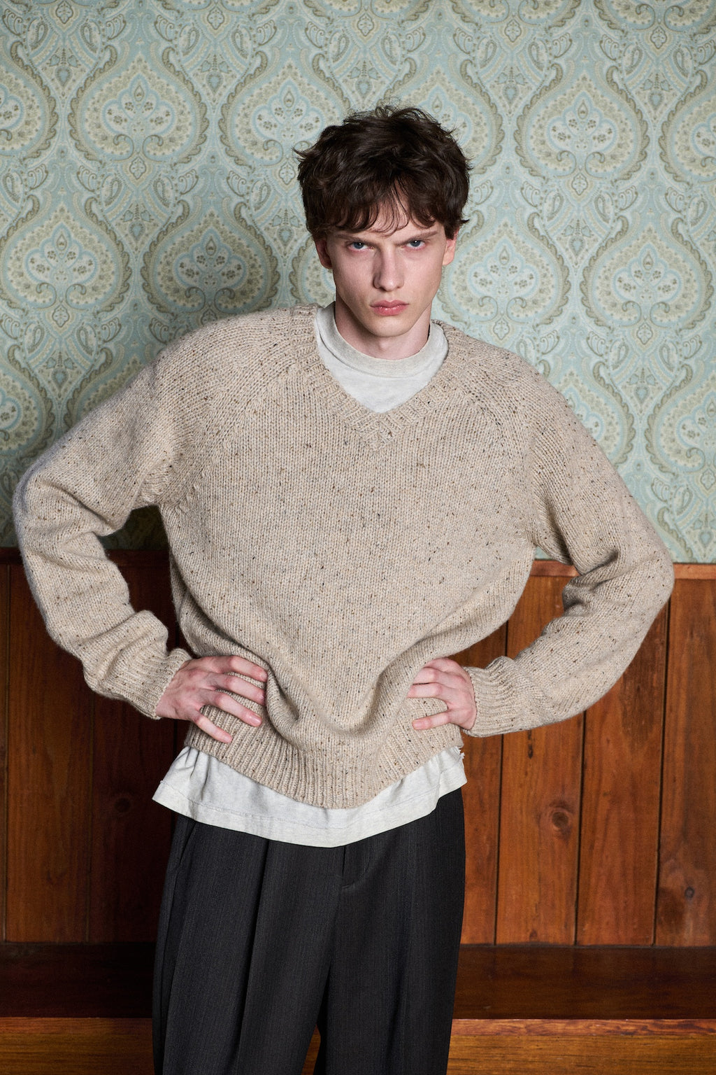 STU - Super Fine Wool V-neck Knit (Sand) product image 12 | TRAB K-Fashion Australia