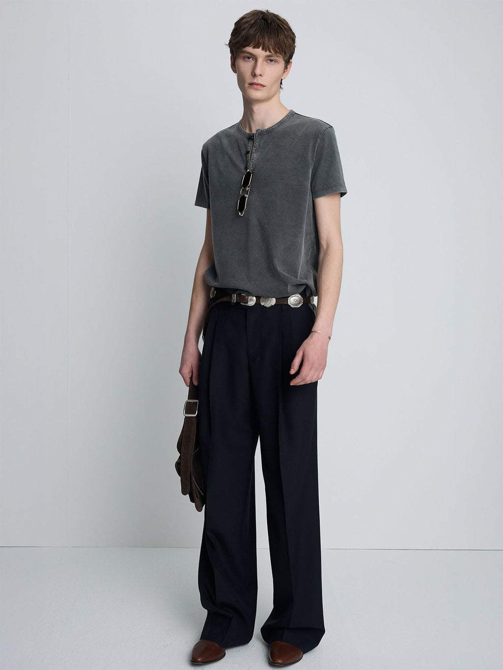 Tonywack - Garment Dyed Henley Neck Top (Charcoal) product image 4 | TRAB K-Fashion Australia