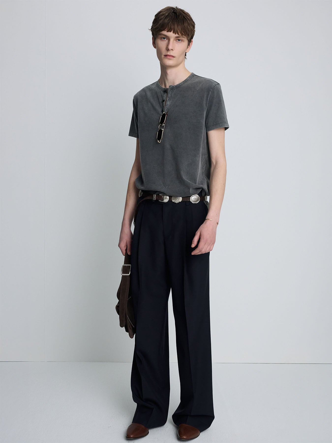 Tonywack - Garment Dyed Henley Neck Top (Charcoal) product image 4 | TRAB K-Fashion Australia