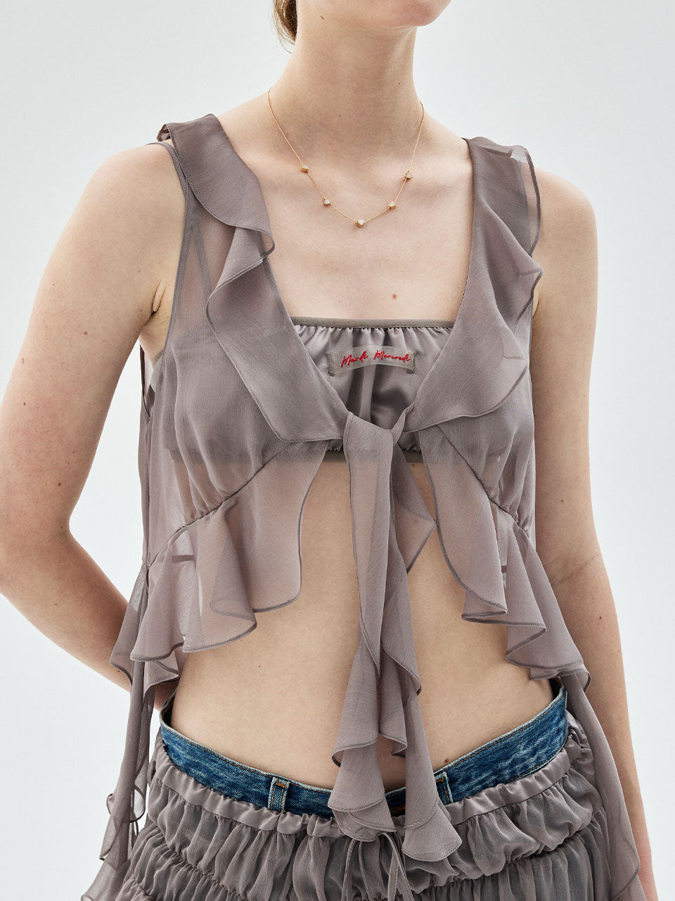 Mardi Mercredi - Chiffon Sleeveless Vest Frill (Taupe) product image 1 | TRAB K-Fashion Australia
