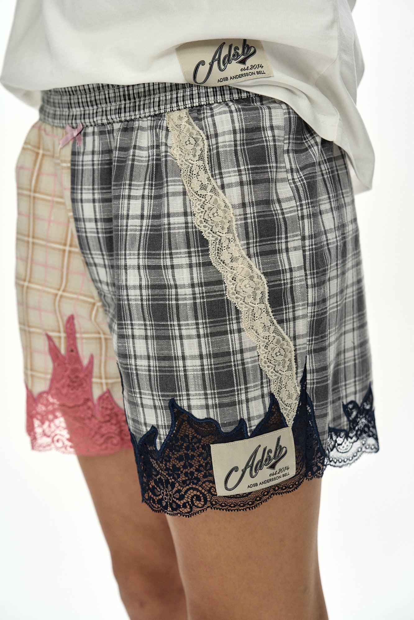 Andersson Bell - Lace & Check Embroidered Boxer Shorts (Pink/Navy) product image 7 | TRAB K-Fashion Australia