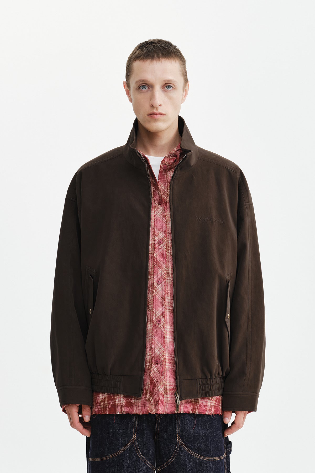 Matin Kim - Small Logo Faux Suede High Neck Jumper (Brown) product image 7 | TRAB K-Fashion Australia