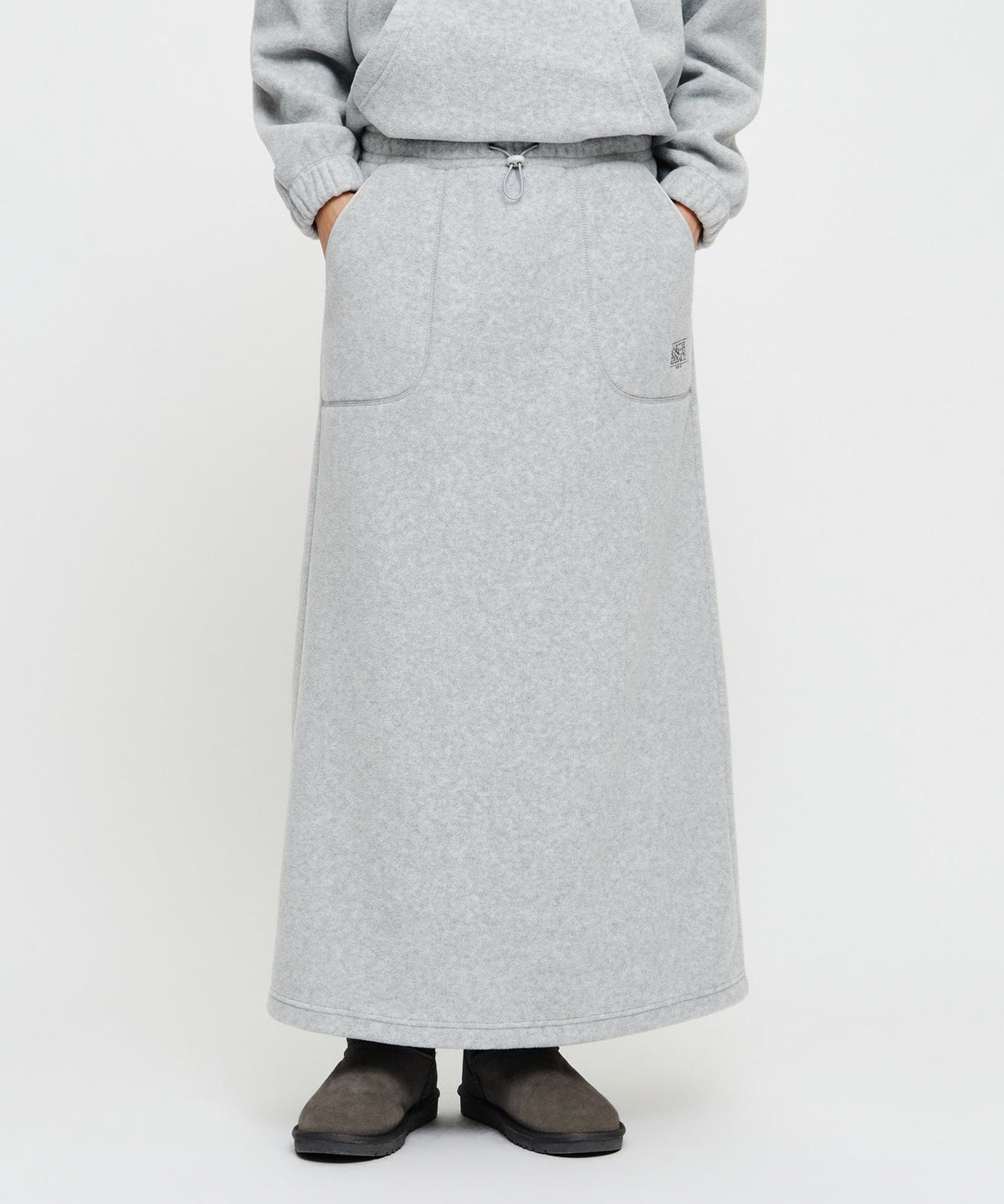 Marithe & Francois Girbaud - Classic Logo Long Fleece Skirt (Heather Gray) product image 1 | TRAB K-Fashion Australia