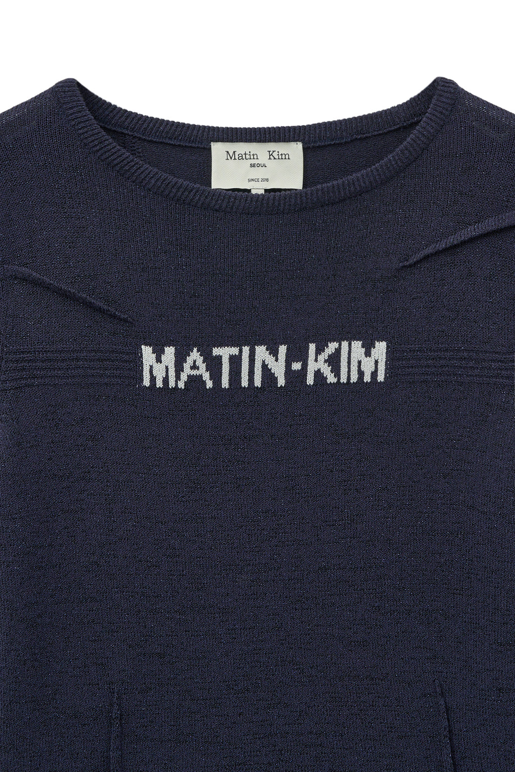 Matin Kim - Glitter Slim Logo Knit Top (Navy) product image 4 | TRAB K-Fashion Australia